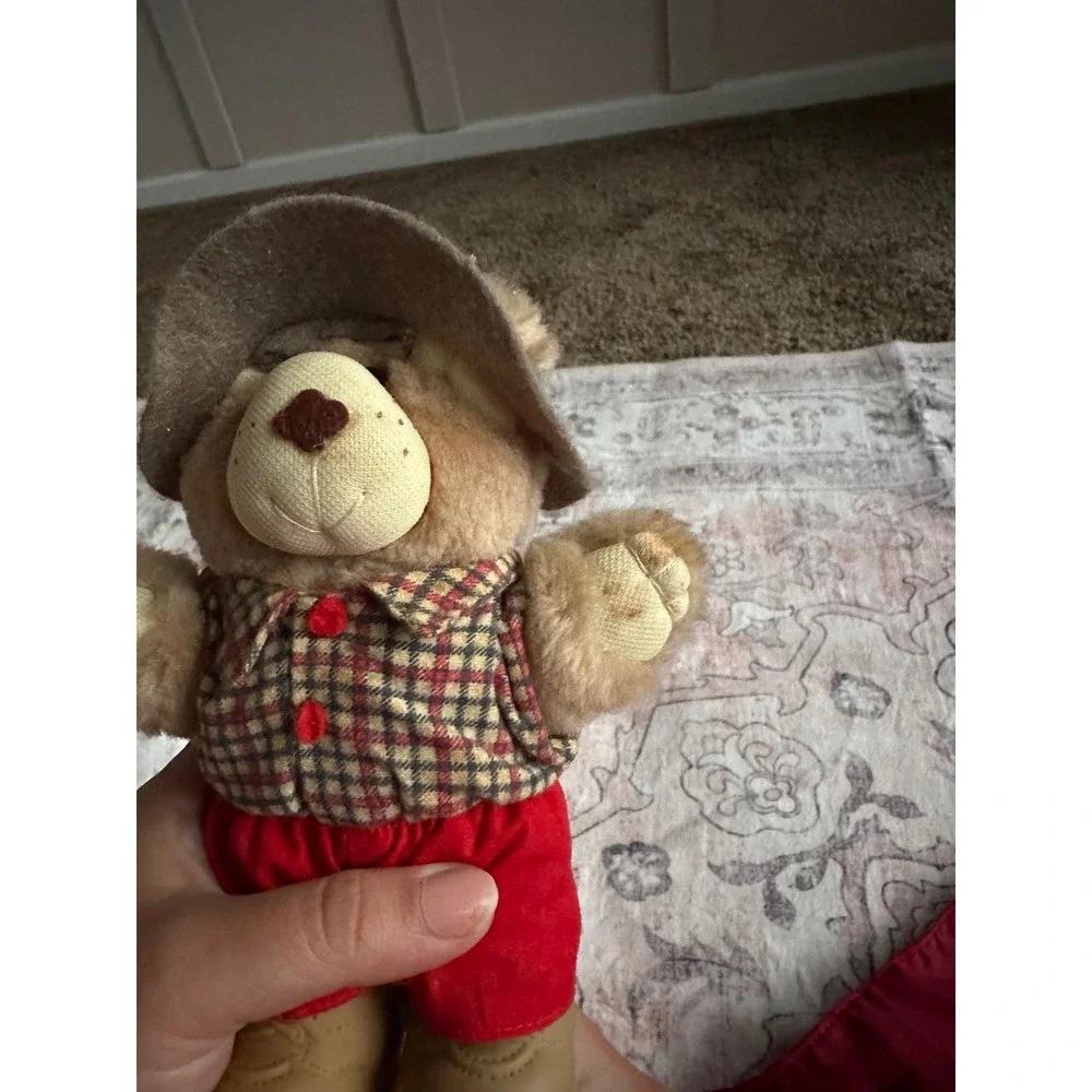 Vintage Furskins Bear Xavier Roberts Plaid Shirt Red Pants Plush Toy 1980s